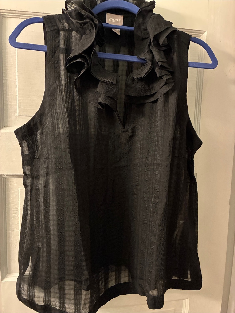Chico's Black Ruffle Mock-Neck Sleeveless Sheer Camisole